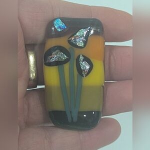 Hand Crafted artisan made fused glass landscape magnet. Stocking Stuffer